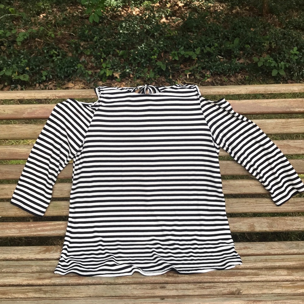 Kayleigh Cold Shoulder Back & White Striped Shirt